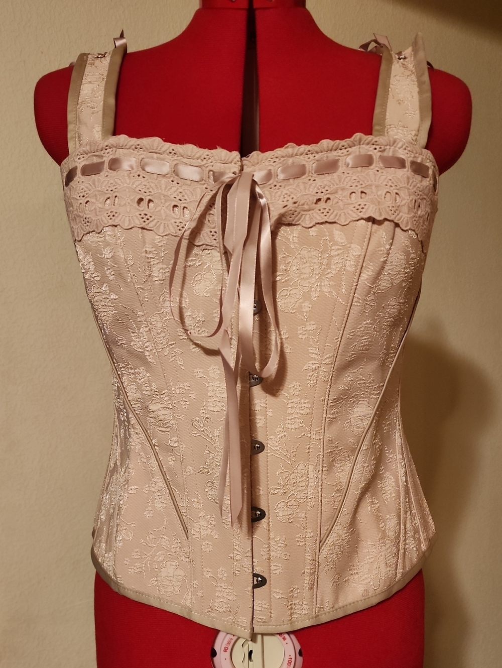Corset Story Champagne Floral Brocade Corset Top Wide Tied Straps New-UK 18
